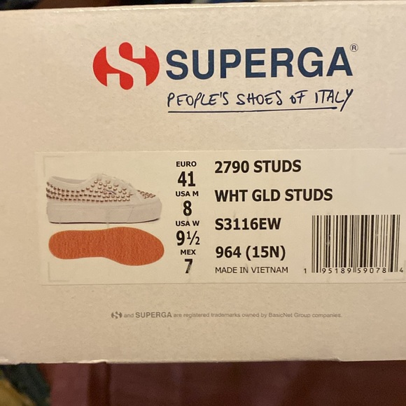 🌼Spring Sale🌼 Superga White Gold Stud Platform CanvasSneakers NIB NWOT Size9.5 - Picture 5 of 16
